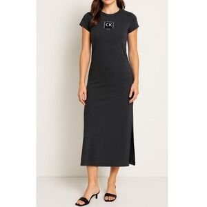 Calvin Klein Maxi Dress SMALL Gray Casual T-Shirt‎ Preppy Minimal Everyday